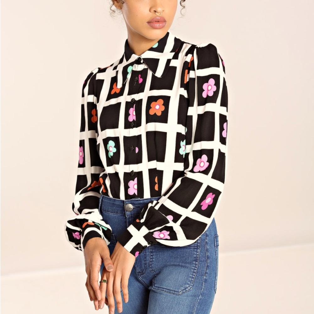 Hell Bunny Oopsie Daisy Blouse pastel flowers